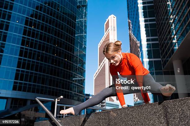 Young Girl Doing Yoga Outdoors In City Stock Photo - Download Image Now - Free Running, 2015, Active Lifestyle