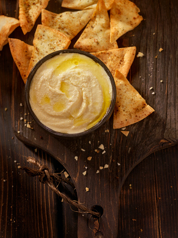 Hummus with Pita Chips -Photographed on Hasselblad H3D2-39mb Camera