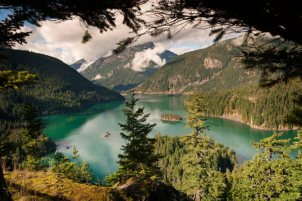 lago di ross, washington - north cascades national park northern cascade range reservoir mountain foto e immagini stock