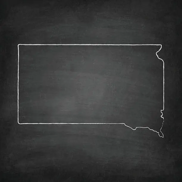 Vector illustration of South Dakota Map on Blackboard - Chalkboard