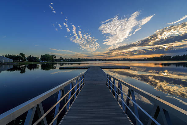istock Calm morning at the lake looking down the dock 495119748
