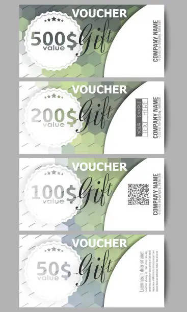 Vector illustration of Set of modern gift voucher templates. Polygonal design vector, colorful