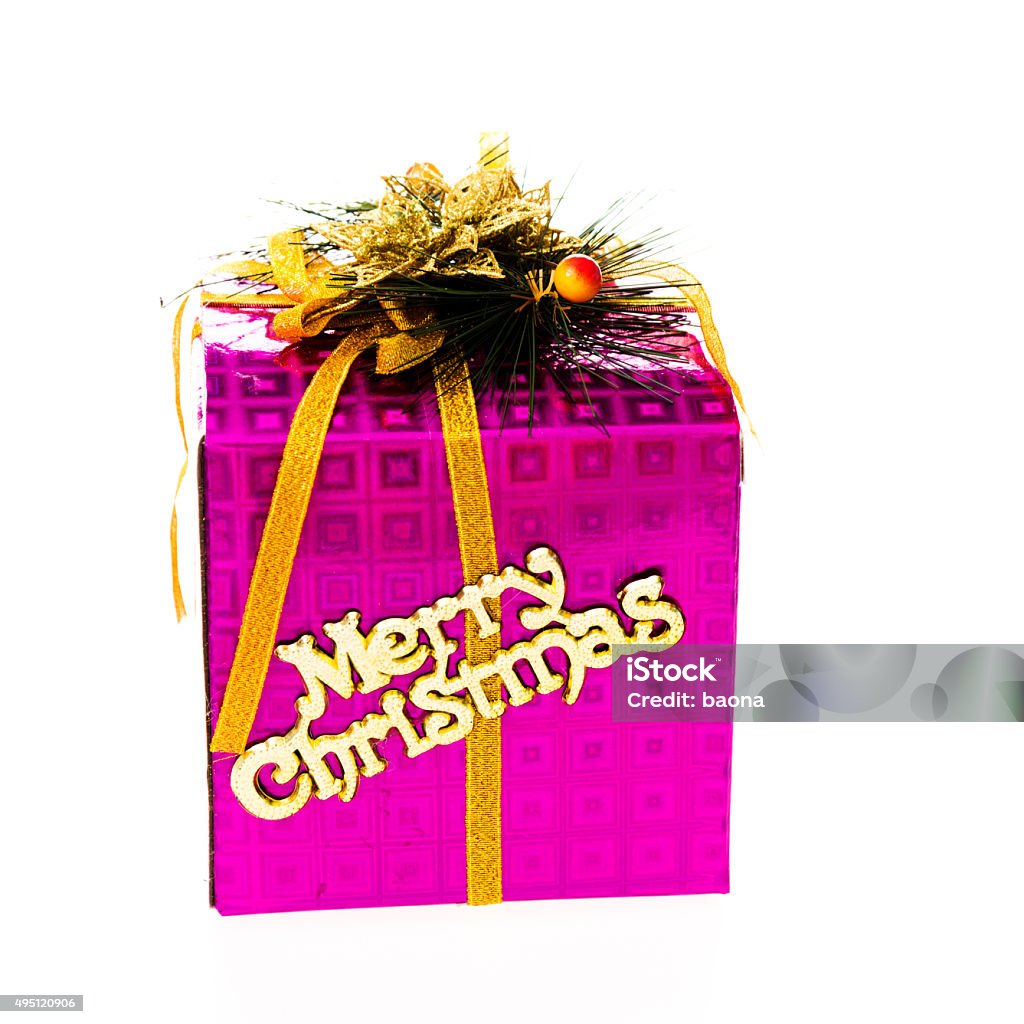 Christmas gift box Single christmas box with bow isolated on white background. 2015 Stock Photo