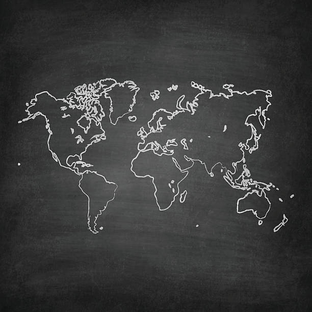 illustrazioni stock, clip art, cartoni animati e icone di tendenza di mappa del mondo su lavagna-chalkboard - blackboard black backgrounds blank