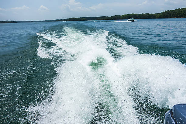 istock Waves on lake behind the speed boat 495123216