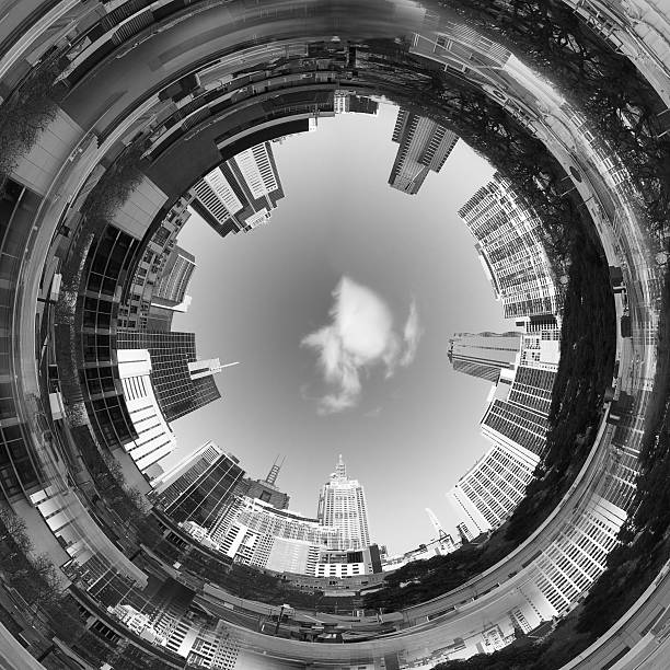 Abstract 3d City Tunnel Abstract 3d City Tunnel Black and White 360 degree view photos stock pictures, royalty-free photos & images