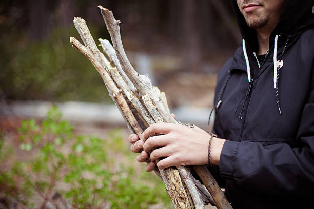 Man in the Woods Gathering Firewood