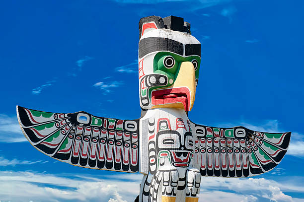 istock Totem wood pole in the blue cloudy background 495146803