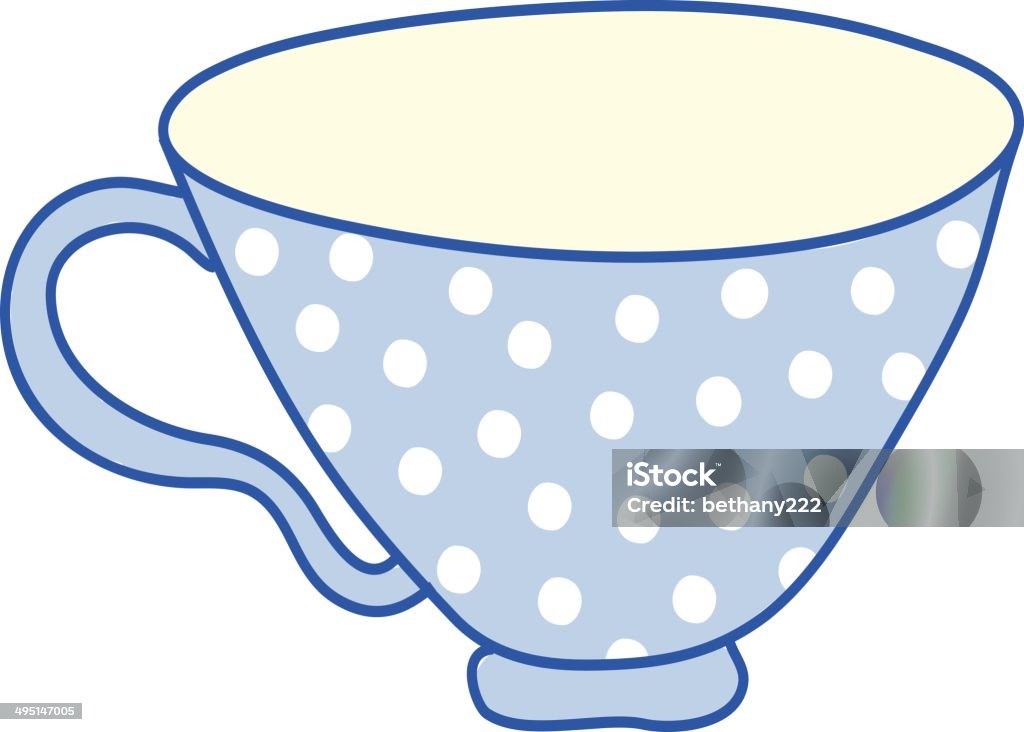 Empty Blue Colored Tea Cup with White Polka Dots Tea Cup Colored isolated on White Clip Art stock vector