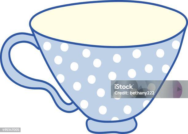 Empty Blue Colored Tea Cup With White Polka Dots Stock Illustration - Download Image Now - Clip Art, Coffee Cup, Color Image