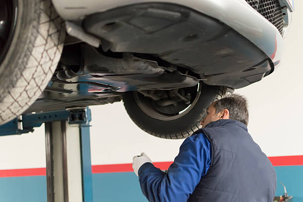 istock auto mechanic who looks under a car for inspection 495148411