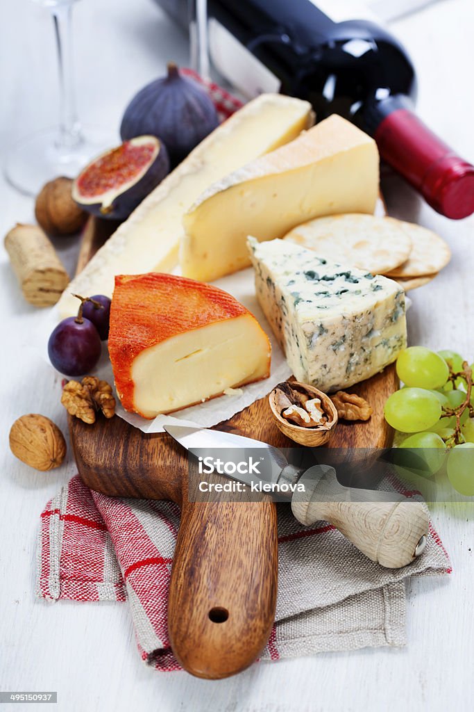 Wine and cheese plate Wine and cheese plate - close up image Alcohol - Drink Stock Photo