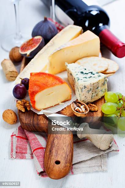 Wine And Cheese Plate Stock Photo - Download Image Now - Alcohol - Drink, Appetizer, Brie