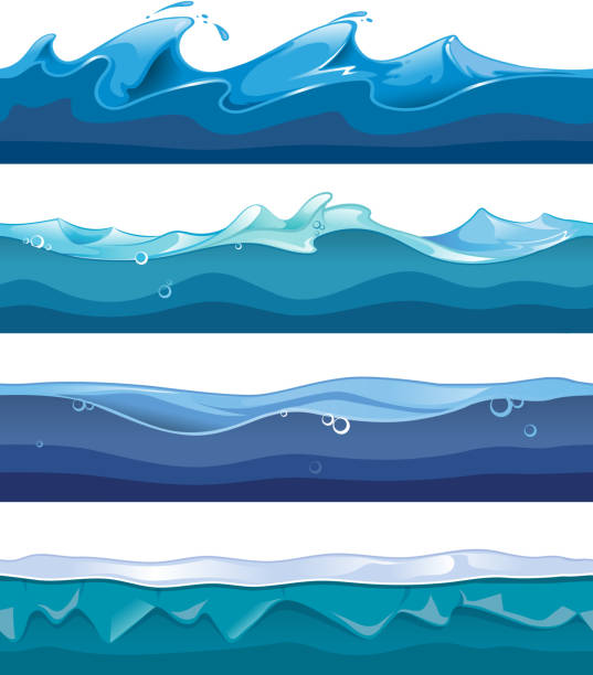 illustrations, cliparts, dessins animés et icônes de sans couture de l'eau de l'océan, la mer, arrière-plans de vagues vecteur ensemble de l'interface utilisateur - wave pattern water seamless