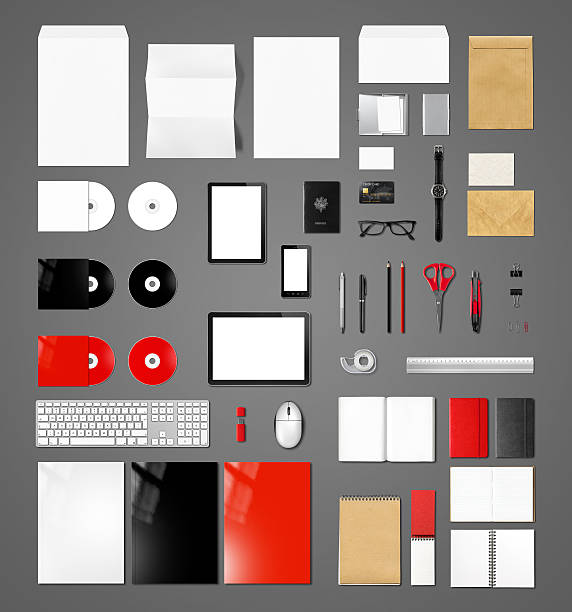 istock Products branding mockup template, dark grey background 495171202