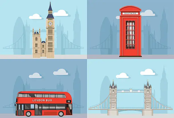 Vector illustration of London City Landmarks with city silhouette