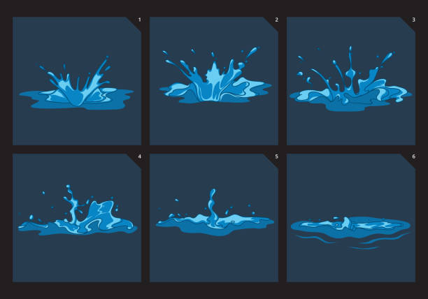 블루 저수시설 튐 벡터 프레임 세트의 게임 애니메이션 - water water surface underwater white background stock illustrations