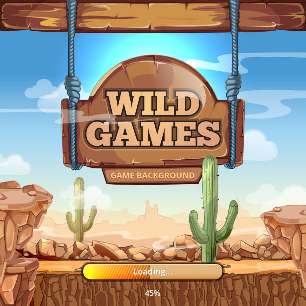 ładowanie ekran z tytułem na dziki zachód gry - wild game stock illustrations
