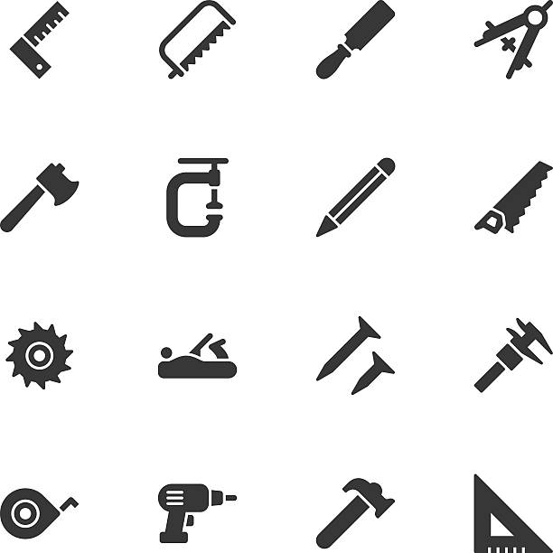 목공 도구 아이콘-보통체 - drill power tool work tool carpenter stock illustrations