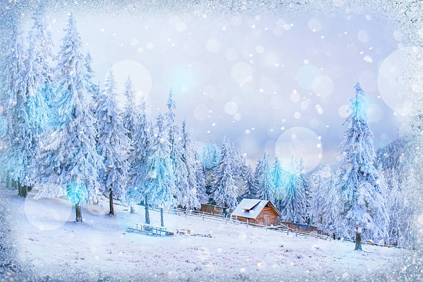 istock chalets in the mountains at sunset. Winter greetings 495174950