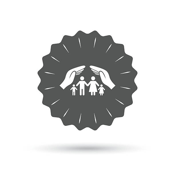 istock Family life insurance sign icon. Hands protect 495175266