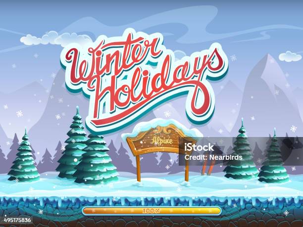 Winter Holidays Boot Screen Window For The Computer Game Stock Illustration - Download Image Now