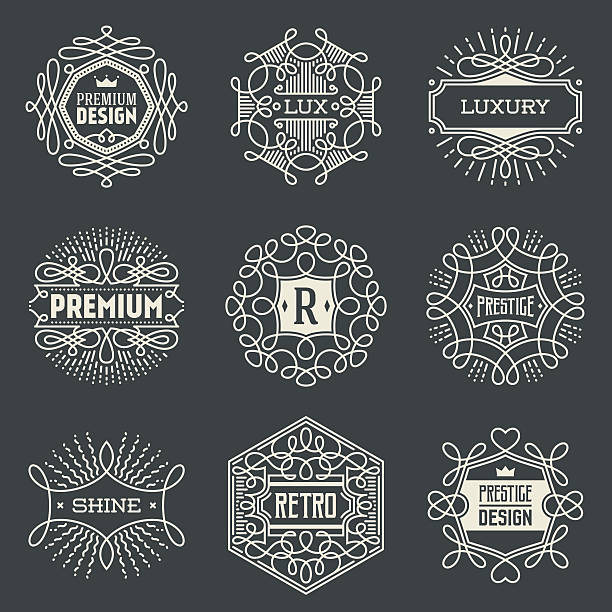 illustrazioni stock, clip art, cartoni animati e icone di tendenza di lusso insignias design retrò modello logotypes set. - crown nobility ornate illustration and painting