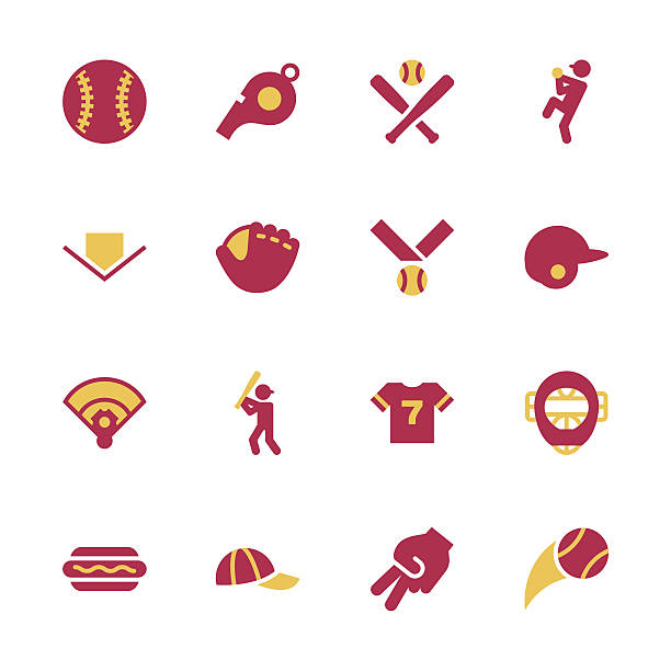 ilustrações de stock, clip art, desenhos animados e ícones de ícone de basebol-série de cor - baseball baseball diamond stadium hot dog