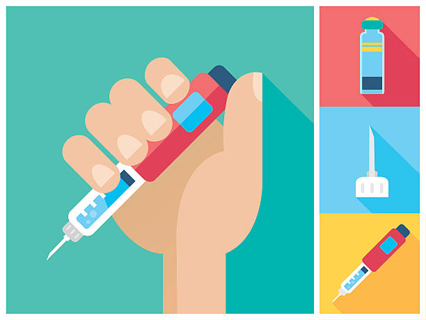 ilustrações de stock, clip art, desenhos animados e ícones de diabetes conjunto de ícones-mão a segurar a caneta de insulina - insulin diabetes pen injecting