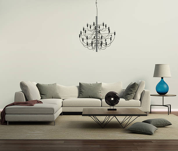 istock Grey contemporary modern sofa with lamp 495186220