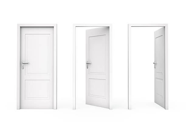 Three white doors Three white doors, Isolated on white , 3d render door stock pictures, royalty-free photos & images