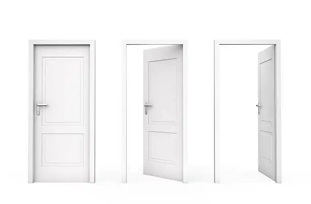 Three white doors, Isolated on white , 3d render