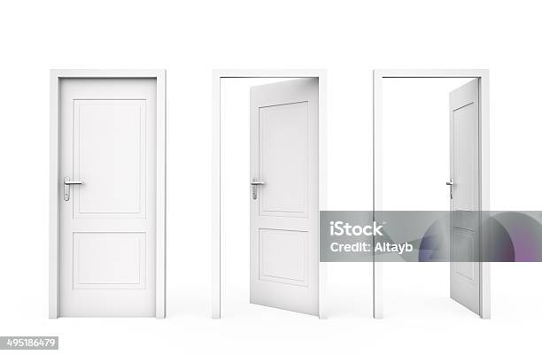 Três Portas Branco - Fotografias de stock e mais imagens de Porta - Porta, Aberto, Branco