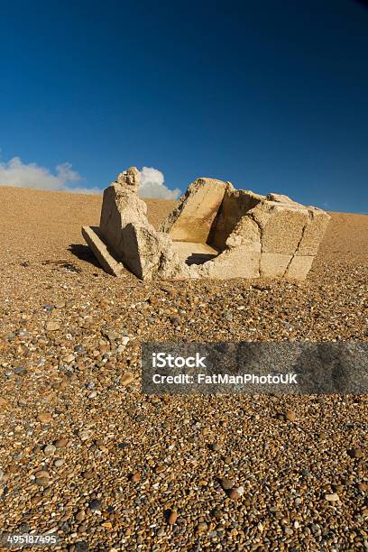 Remains Of Concrete Pillbox World War Two Pillbox Stock Photo - Download Image Now - Abbotsbury, Army, Beach