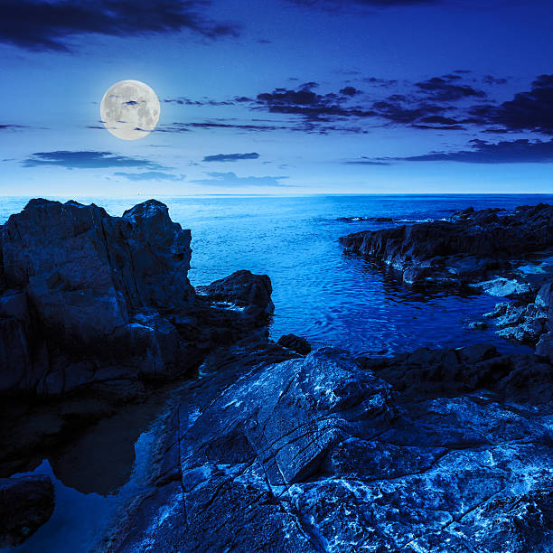 istock calm sea wave touches boulders at night 495188485