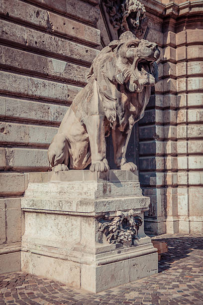 lions gate of royal palace - nobility royal palace of buda budapest palace photos et images de collection