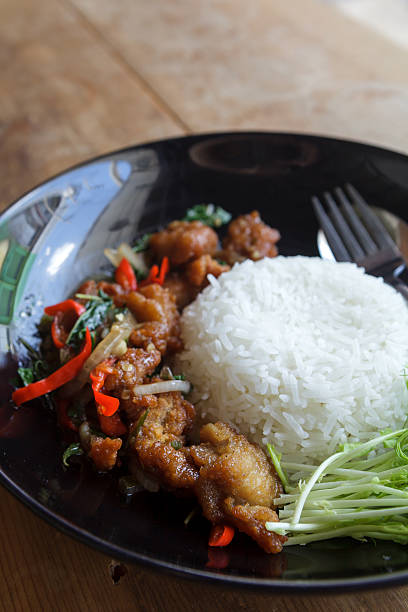 istock Fried chicken stir crispy basil ,Thai food 495189329