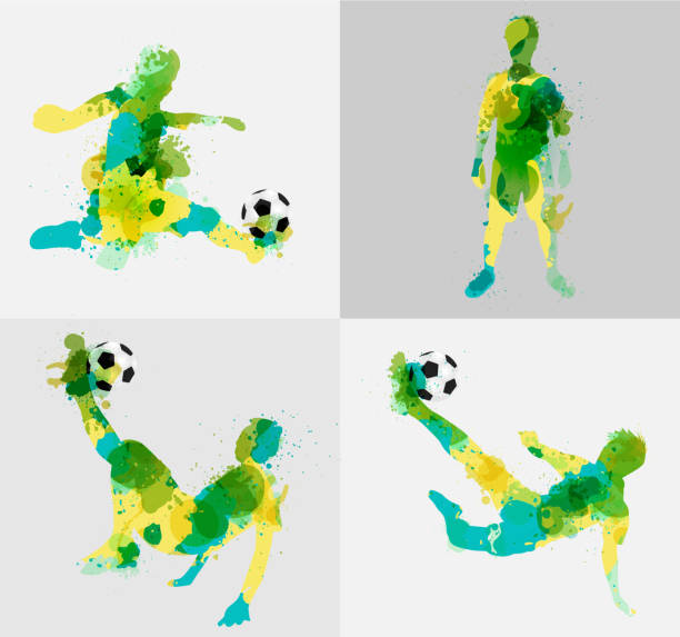 istock Soccer player kicks the ball with paint splatter design 495191515