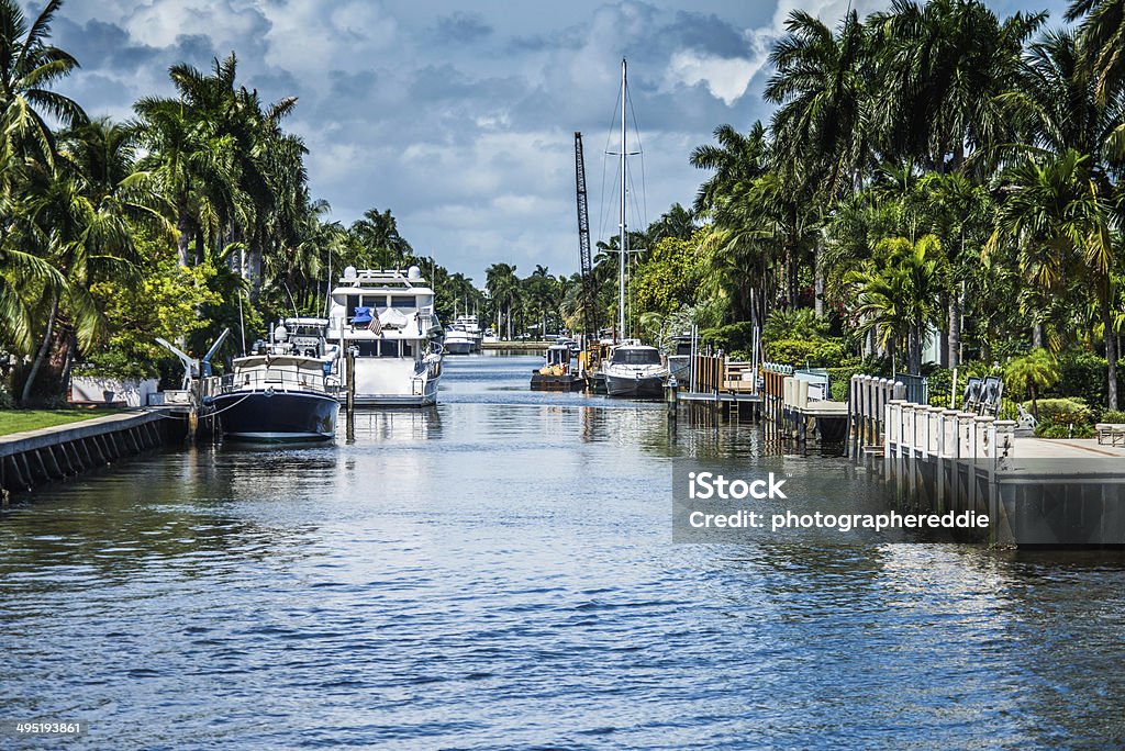 Intercoatal Waterway Parked vessels and docks on the intercoatal waterway that eventually leads or opens up into the Ocean. Atlantic Intracoastal Waterway Stock Photo