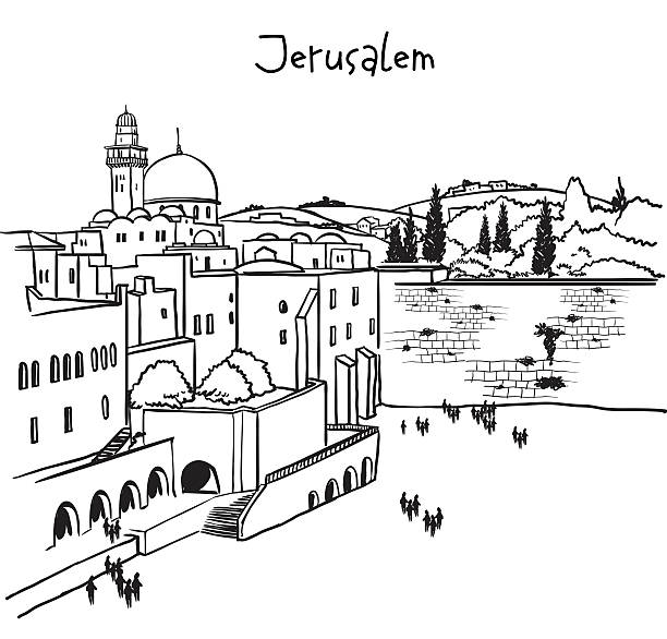 Jerusalem, Israel old city skyline Jerusalem, Israel old city skyline. Wailing wall. Handmade drawing isolated in vector. Postcard poster template. Freehand drawing. Jerusalem city view background israel skyline stock illustrations