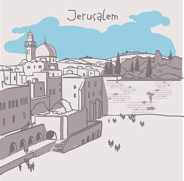 Jerusalem, Israel old city skyline Jerusalem, Israel old city skyline. Wailing wall. Handmade drawing isolated in vector. Postcard poster template. Freehand drawing. Jerusalem city view background israel skyline stock illustrations