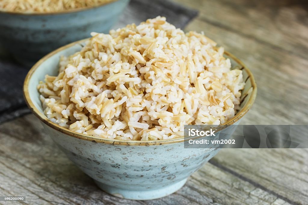 Cooked Brown Rice side view 2015 Stock Photo