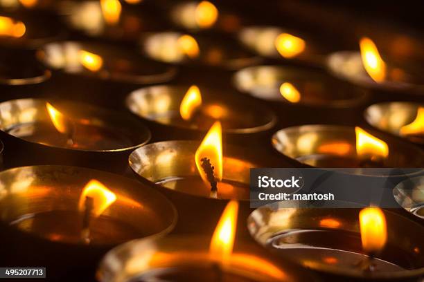 Buddhist Butter Lamps Stock Photo - Download Image Now - Asian Culture, Bhutan, Brass
