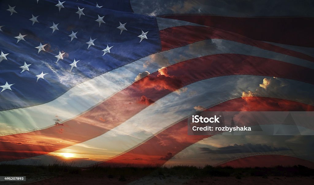 Independence day. flag usa flag usa on the background of sunrise Backgrounds Stock Photo