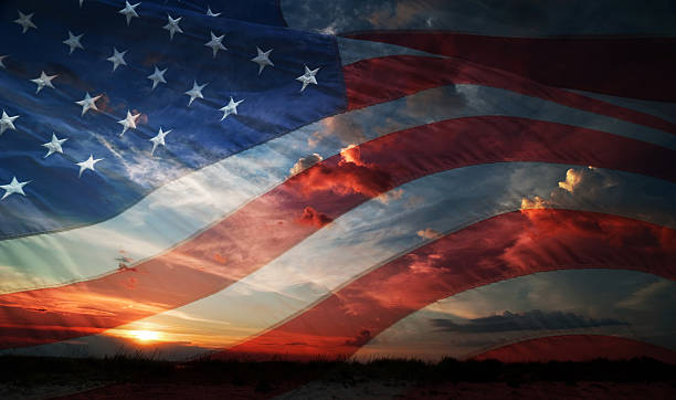 Independence day. flag usa flag usa on the background of sunrise american flag stock pictures, royalty-free photos & images