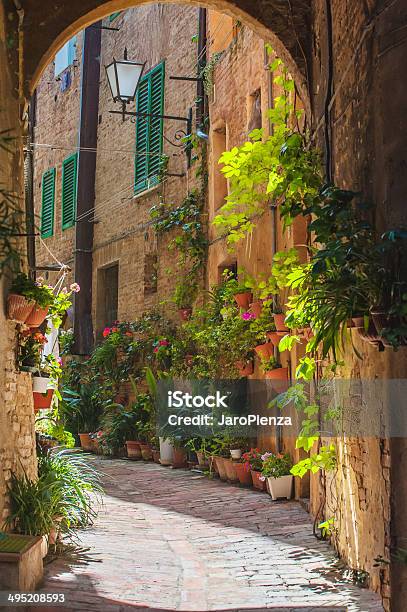 The Streets Of The Old Italian City Of Siena Stock Photo - Download Image Now - Cortona, Decoration, Alley