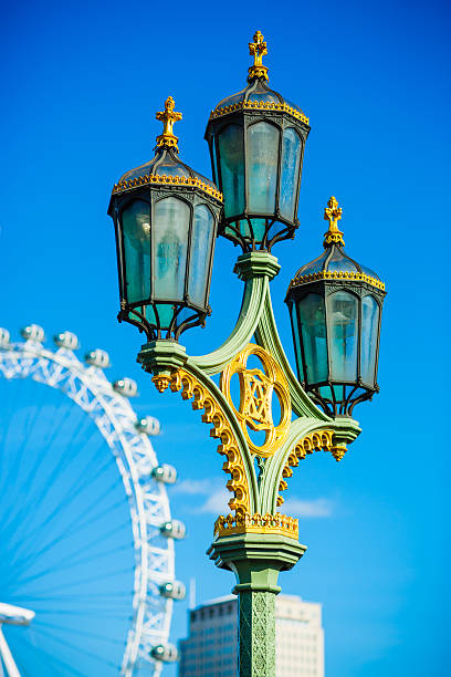 London, United Kingdom - August 5, 2025: Close-up view of the London Eye capsules rotating against a blue sky with white clouds