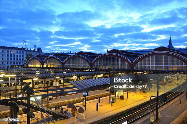 Copenhagen Main Train Station At Dusk Stock Photo - Download Image Now - Copenhagen, Denmark, Dusk