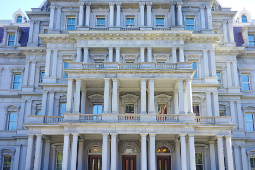 Washington DC, USA - April 11, 2015: A view of the Eisenhower Executive Office Building historical building in Washington DC.