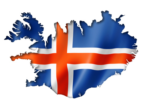 Iceland flag map, three dimensional render, isolated on white